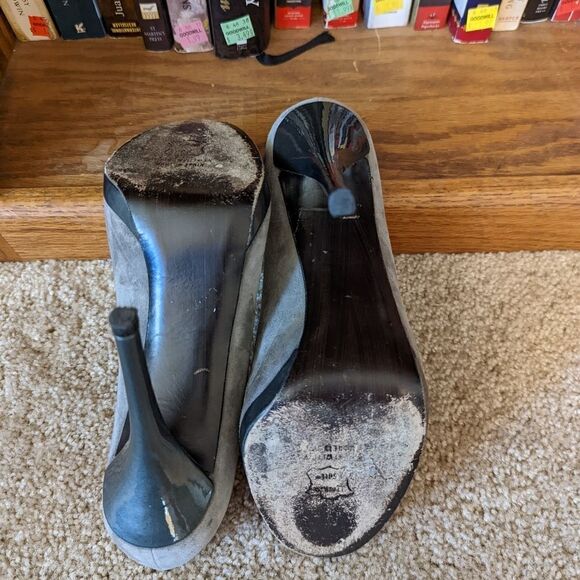 Stuart weitzman grey suede peeptoe stilleto heels sz 8.5 euc - Picture 7 of 9